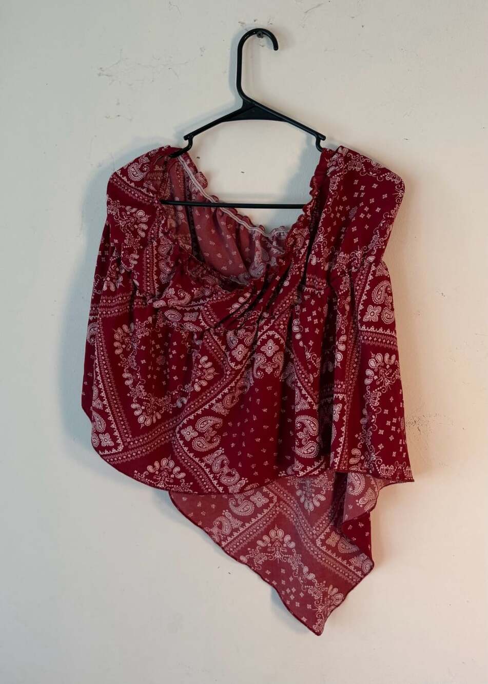 Red Bandana Print Off-Shoulder Top Blouse